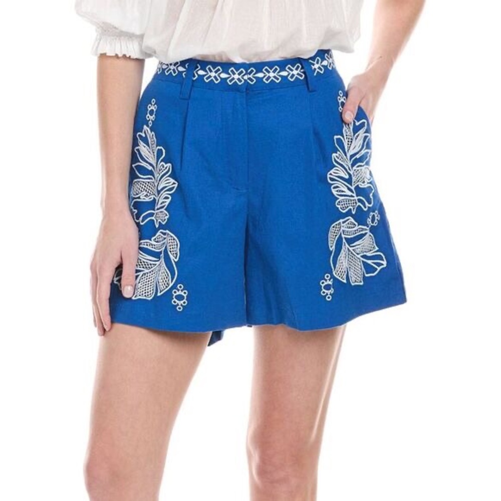 Johnny Was Womens  Jenah Linen-Blend Short, Blue